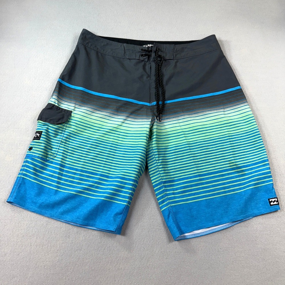 Billabong Board Shorts Mens All Day Pro Striped Gradient Blue Green Size 32